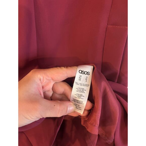 ASOS Women’s Burgundy Red Mini Dress Exaggerated Sleeves Cocktail Party Size 8 - Picture 7 of 7